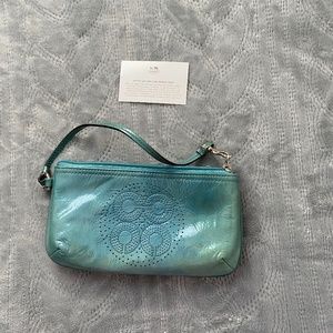 Coach Patent Leather Wristlet Blueishgold color very unique  new